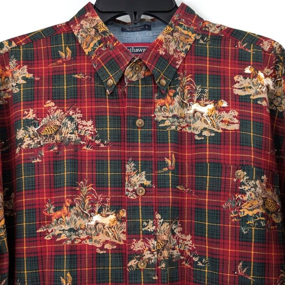 Hathaway Sport‎ Shirt Men’s L Red Hunting Vtg All Over Print Button Down Collar - Picture 2 of 13